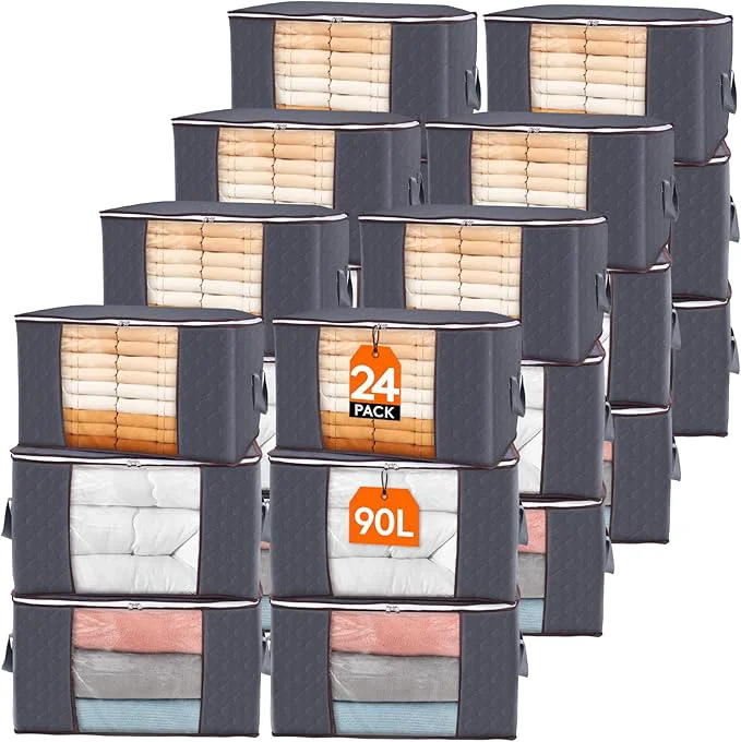 Detailed Lifewit 24 Pack 90L Clothes Storage Bins with Lids Foldable Blanket Storage Bags with Zippers Clear Window and Reinforced Handles Closet and Organization for Clothing Sweater Comforter BeddingAbout ThisOverview Eco-Friendly