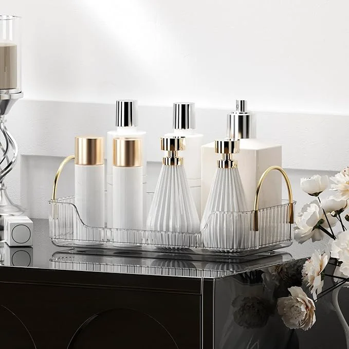 Crafted YCIA DONE Bathroom Organizer Countertop Makeup Storage Skincare Cosmetic Tray Shelf Perfume Holder Rack for Vanity Counter Large Capacity Easy to Install Clean 1 Tier Clear WhiteAbout ThisOverview Selected