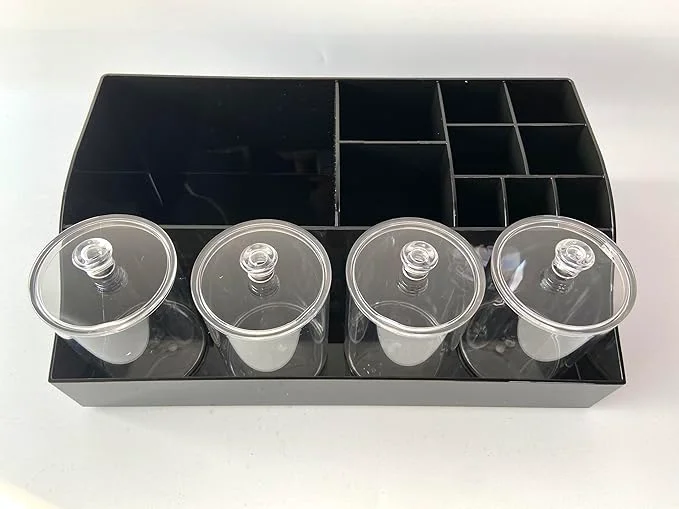 Green Vtopmart 5 PCS Bathroom Countertop Organizer 1 Divided Tray with 4 Qtip Holder Jars Restroom Clear Organizers for Toothbrush Cotton Pads Balls Floss Bathroom Vanity Accessories Storage Set BlackAbout ThisOverview Excellent