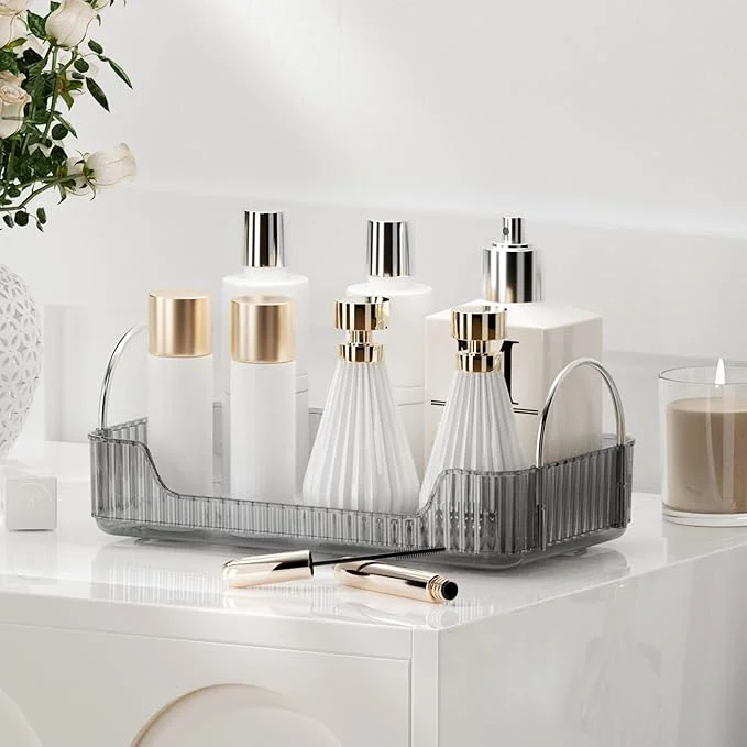 Refined YCIA DONE Bathroom Organizer Countertop Makeup Storage Skincare Cosmetic Tray Shelf Perfume Holder Rack for Vanity Counter Large Capacity Easy to Install Clean 1 Tier Smoky GrayAbout ThisOverview Professional
