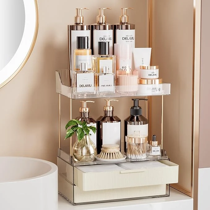 Original Delamu Bathroom Organizers and Storage 2 Tier 2 Drawer Makeup Organizer Countertop Easy to Install I for Bathroom Counter Vanity I for Women Girls Cream WhiteAbout ThisOverview Stylish