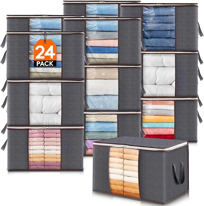 Sustainable Lifewit 24 Pack 60L Clothes Storage Bins with Lids Foldable Blanket Storage Bags with Zippers Clear Window and Reinforced Handles Closet and Organization for Clothing Sweater Comforter BeddingAbout ThisOverview Reliable