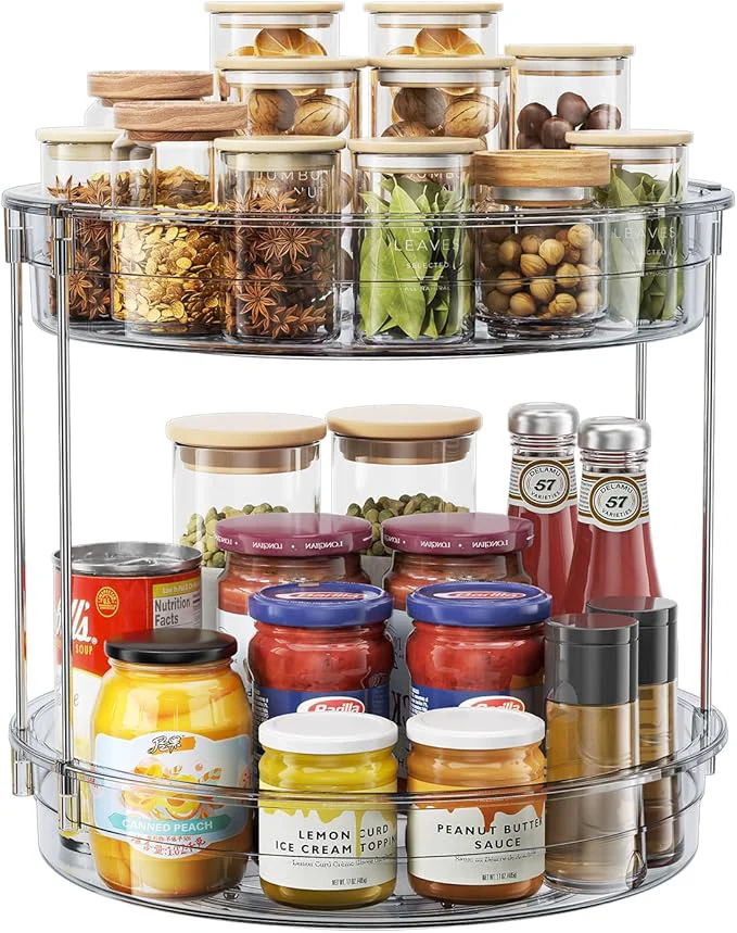 High-End LAMU 12 inch 2 Tier Lazy Susan Turntable Organizer Rotating Spice Rack Organization for Cabinet Kitchen Pantry Countertop Bathroom Vanity Medicine Cabinet Organizer GreyAbout ThisOverview Versatile