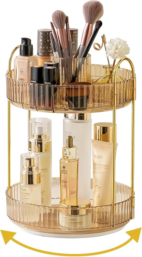 Exclusive 360 Rotating Makeup Organizer 2 Tier Large Capacity Make Up Organizers and Storage Skincare Perfume Vanity Organizers Bathroom Cosmetics Storage Organizer Countertop Gold About ThisOverview Relaxed