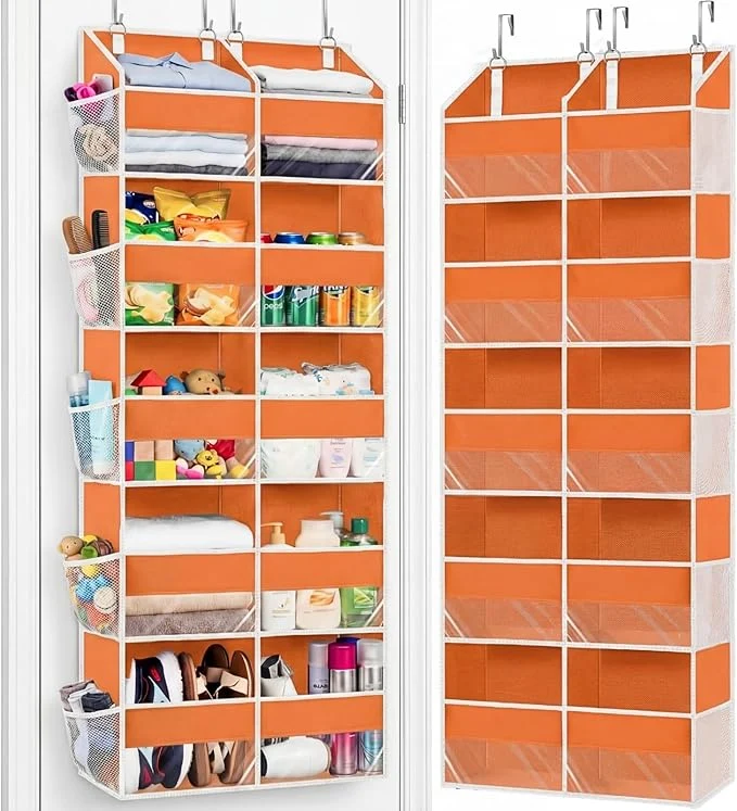 Superior Over The Door Organizer 5 Tiers Extra Large Behind Door Storage of 10 Compartments 80 lbs Weight Capacity Hanging Storage Organizer with Clear Window Kids Toys Shoes Diapers Room Storage OrangeAbout ThisOverview Effective