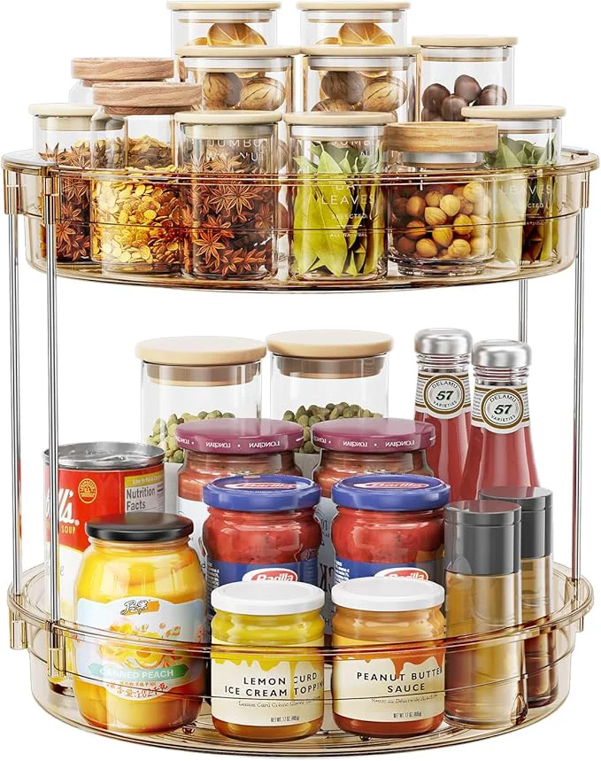 Consistent LAMU 12inch 2 Tier Lazy Susan Turntable Organizer Rotating Spice Rack Organization for Cabinet Kitchen Pantry Countertop Bathroom Vanity Medicine Cabinet Organizer AmberAbout ThisOverview Elite