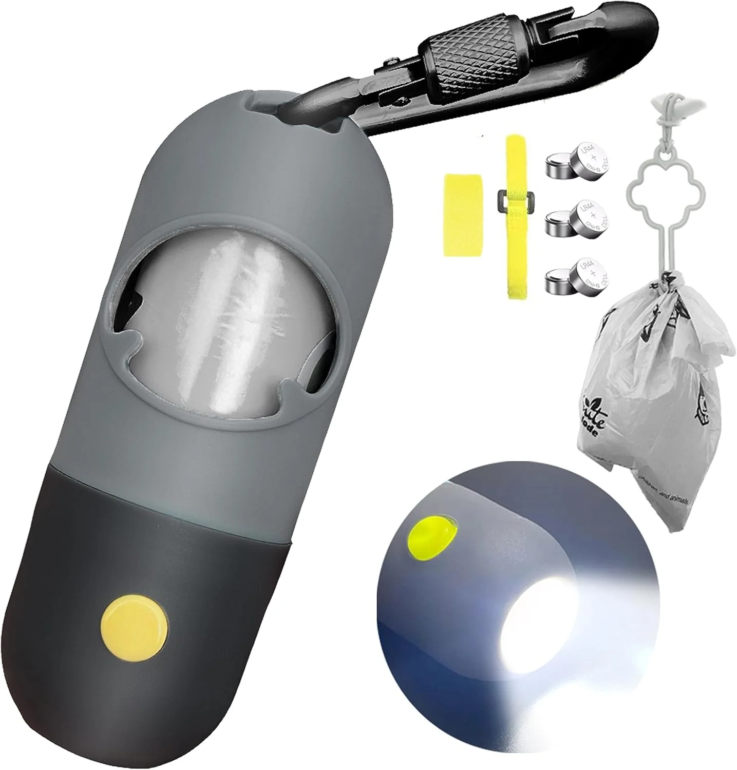 Contemporary Dog Poop Bag Dispenser with Built-in LED Flashlight and Metal Clip for Leash Pet Waste Bag Holder Dog Walking Accessory Black Convenient