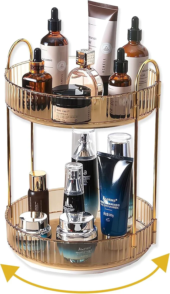 Safe 360 Rotating Gold Makeup Organizer 2 Tier Large Capacity Rotating Makeup Organizer SkincarePerfume Organizer Bathroom Cosmetics Storage Organizer Countertop Gold-2 Tier About ThisOverview Minimalist