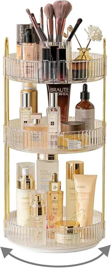 Premium Material 360 Rotating Makeup Organizer 3 Tier Large Capacity Make Up Organizers and Storage Skincare Perfume Vanity Organizers Bathroom Cosmetics Storage Organizer Countertop Clear About ThisOverview Detailed