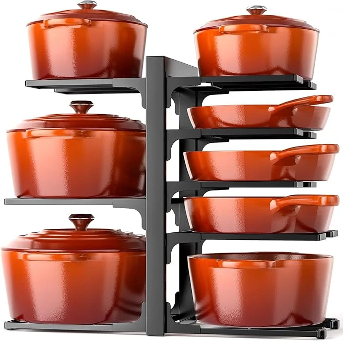 Excellent MUDEELA 8-Tier Pots and Pans Organizer under Cabinet Adjustable Heavy Duty 120LBS Pot and Pan Organizer Rack inside Cabinet for Kitchen Organizer Cast-iron Pans Heavy Skillets Griddles Shallow PotsAbout ThisOverview Refined