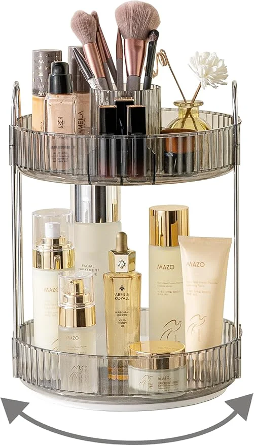 Quality 360 Rotating Makeup Organizer 2 Tier Large Capacity Make Up Organizers and Storage Skincare Perfume Vanity Organizers Bathroom Cosmetics Storage Organizer Countertop Grey About ThisOverview Consistent