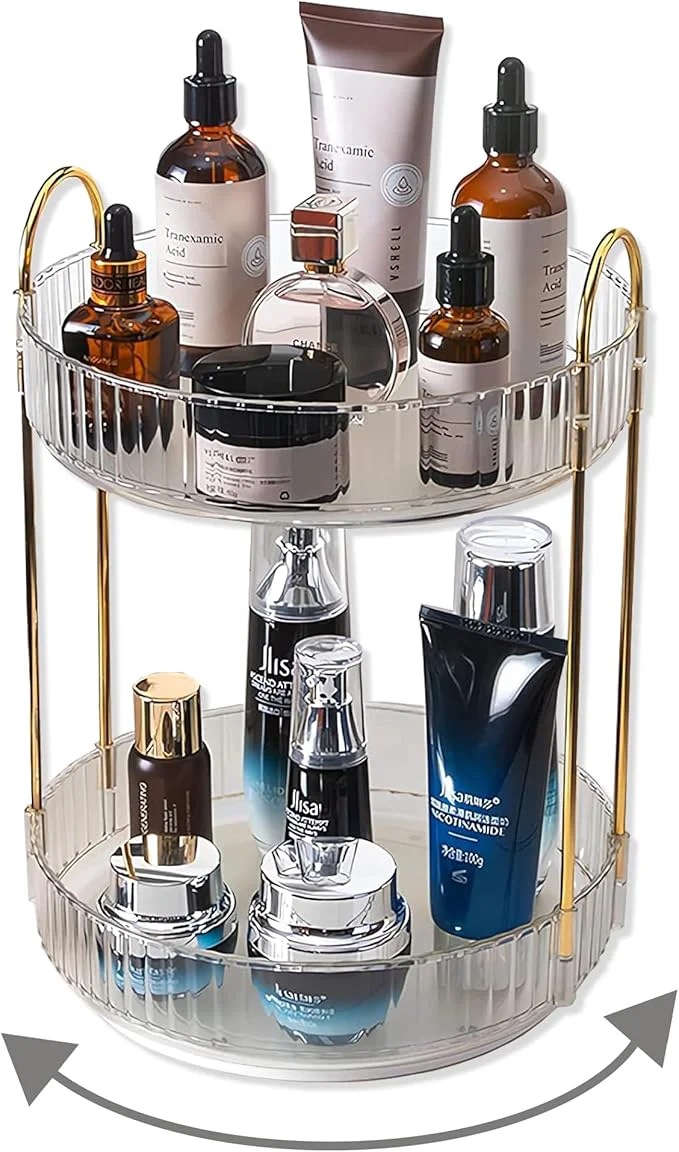 Official 360 Rotating Makeup Organizer 2 Tier Large Capacity Make Up Organizers and Storage Skincare Perfume Vanity Organizers Bathroom Cosmetics Storage Organizer Countertop Clear-2 Tier About ThisOverview Outstanding