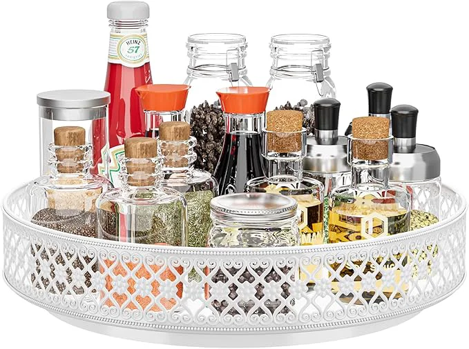 Effective Ovicar Lazy Susan Turntable Organizer – 13 inch Rotating Spice Rack Metal Lazy Susan for Cabinet Pantry Kitchen Countertop Dining Table Cupboard Bathroom Vanity Refrigerator WhiteAbout ThisOverview Secure