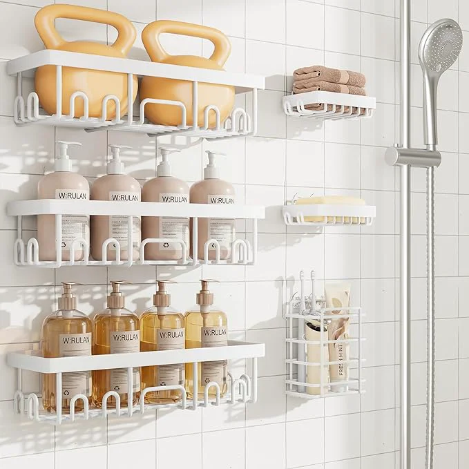 Original Veken 6-Pack Rustproof Waterproof Shower Caddy Adhesive Shelves Rack with Soap Holder Large Bathroom Washroom Organizer No Drilling Wall-Mounted Kitchen Home Decor I for Bathtub Storage WhiteAbout ThisOverview Organic