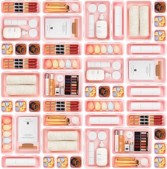Versatile A-LuGei【𝟰𝟲𝗣𝗖𝗦【5 Size】 Tool Box Organizer Tray Divider Set 【Pink】 Desk Drawer Organizer Garage Organization and Storage Toolbox Accessories Rolling Tool Chest Cart Cabinet WorkBench Small PartAbout ThisOverview Top-Quality