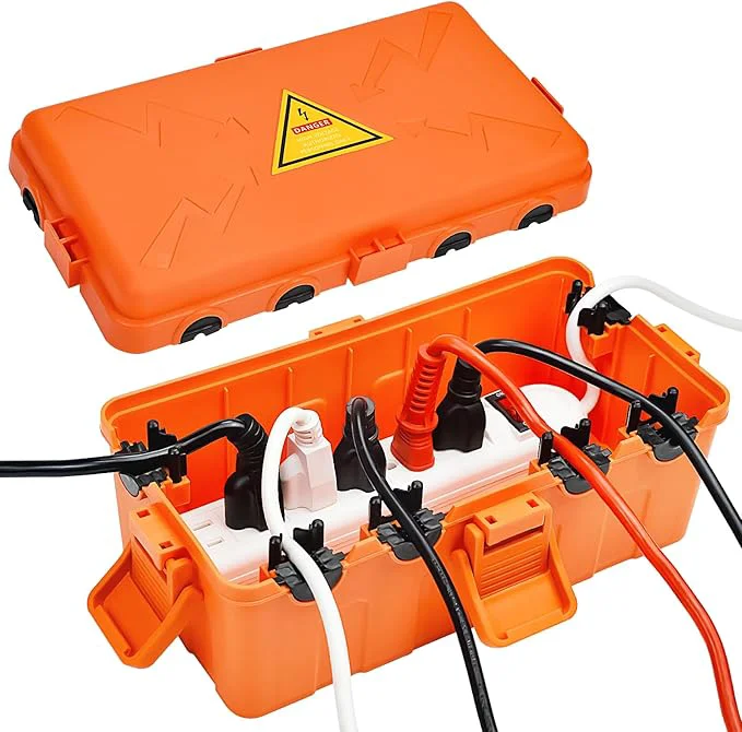 Effective Hrensaw Medium Outdoor Electrical Box 10.6×5.5×4.5inch Weatherproof Connection Box w 6 Cable Entry IP54 Waterproof Extension Cord Cover Protect Power Strip Timer Plug Holiday Lights OrangeAbout ThisOverview Fast