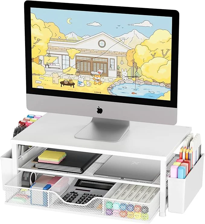 Long-Lasting OPNICE Desk Organizers and Accessories 2-Tier Computer Monitor Stand Riser with Drawer and 2 Pen Holders Laptop Stand Office Desk Accessories for Office Supplies White WoodAbout ThisOverview Next-Generation
