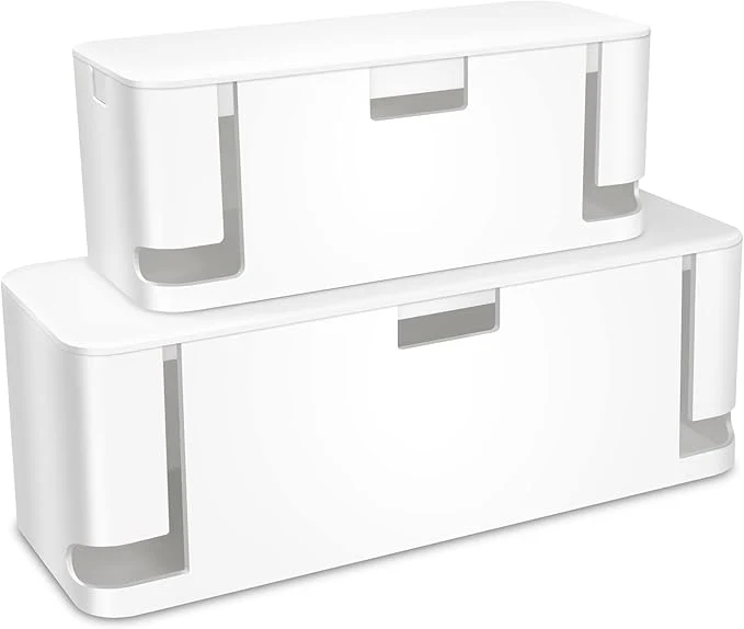 Secure ZhiYo Cable Management Box White 2Pack Cord Organizer Box – Extra Large and Medium Size Cord Hider Box to Conceal Power Strips on Desk or Floor Made from Electrically Safe ABS MaterialAbout ThisOverview Smooth