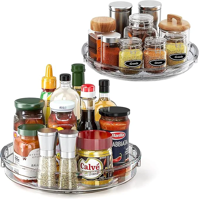 Quality LAMU 2 Pack Lazy Susan Turntable Organizer for Cabinet 10.6” 9.25” Condiment Organizer for Refrigerator Kitchen Pantry Medicine Cabinet Organizer Spices Rack Organization Bathroom GreyAbout ThisOverview Stylish