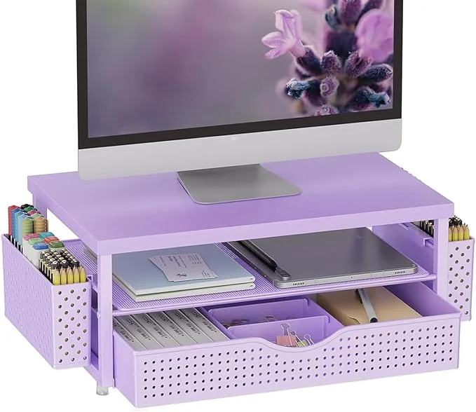 Trusted gianotter Wood Monitor Stand Riser Desk Organizer with Drawer and 2 Pen Holders 2-Tier Workspace Organizer for Office Supplies Purple Wood About ThisOverview Traditional