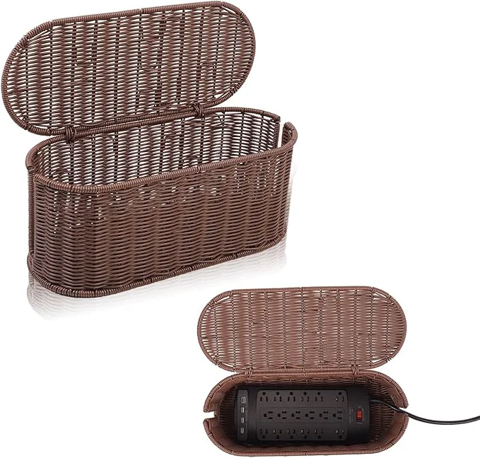 Expertly Made Cable Management Box Handmade Rattan Cable Organizer 2 Open Slots Cords Hider Box Under Desk Cord Organizer for Computer Router USB Hub Power Strip Patent Pending 15.9 x 6.5 x 6.5 BrownAbout ThisOverview Authentic