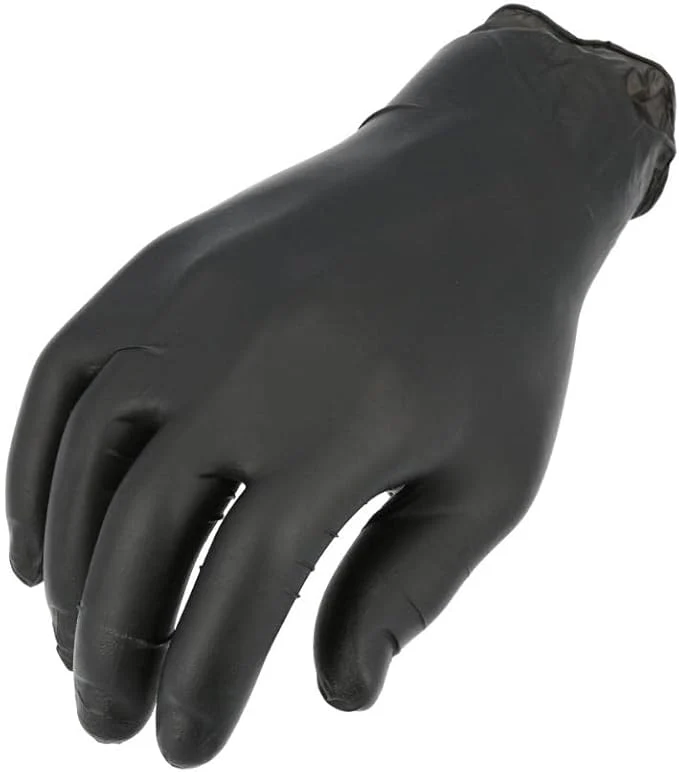 Luxury PackagingSuppliesByMail PSBM Industrial Nitrile Extra Thick Disposable Gloves Black Textured Fingertips Responsible