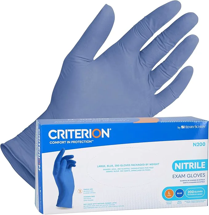 Trendy Henry Schein Criterion N200 Nitrile Exam Gloves Latex- Textured Blue Disposable Ambidextrous 200 Box Natural