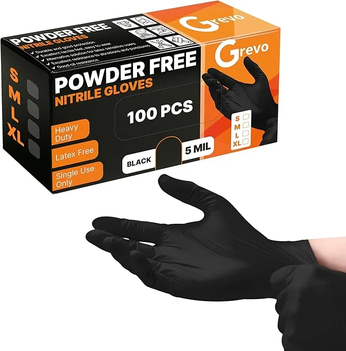 Efficient Disposable 5 8 Mil Black Nitrile Gloves S-XL – Heavy Duty Latex Powder- – Textured Chemical-Resistant Natural
