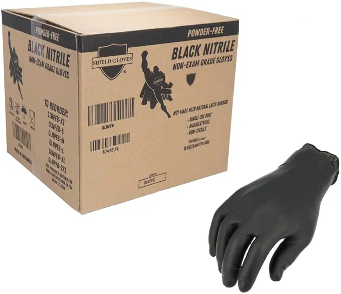 Casual PackagingSuppliesByMail PSBM Black Nitrile Disposable Gloves 1000 Count Textured Fingertips Latex and Powder World-Class