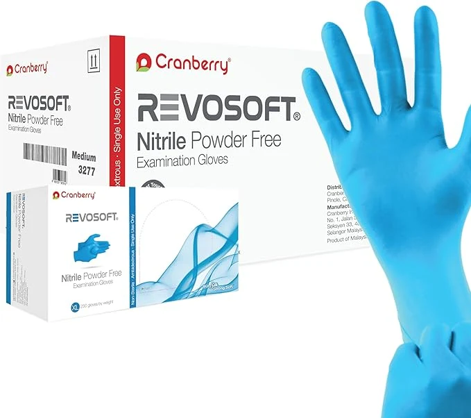 High-End Cranberry CR3275 RevoSoft Nitrile Powder Exam Gloves Disposable 2.8 mil Durable