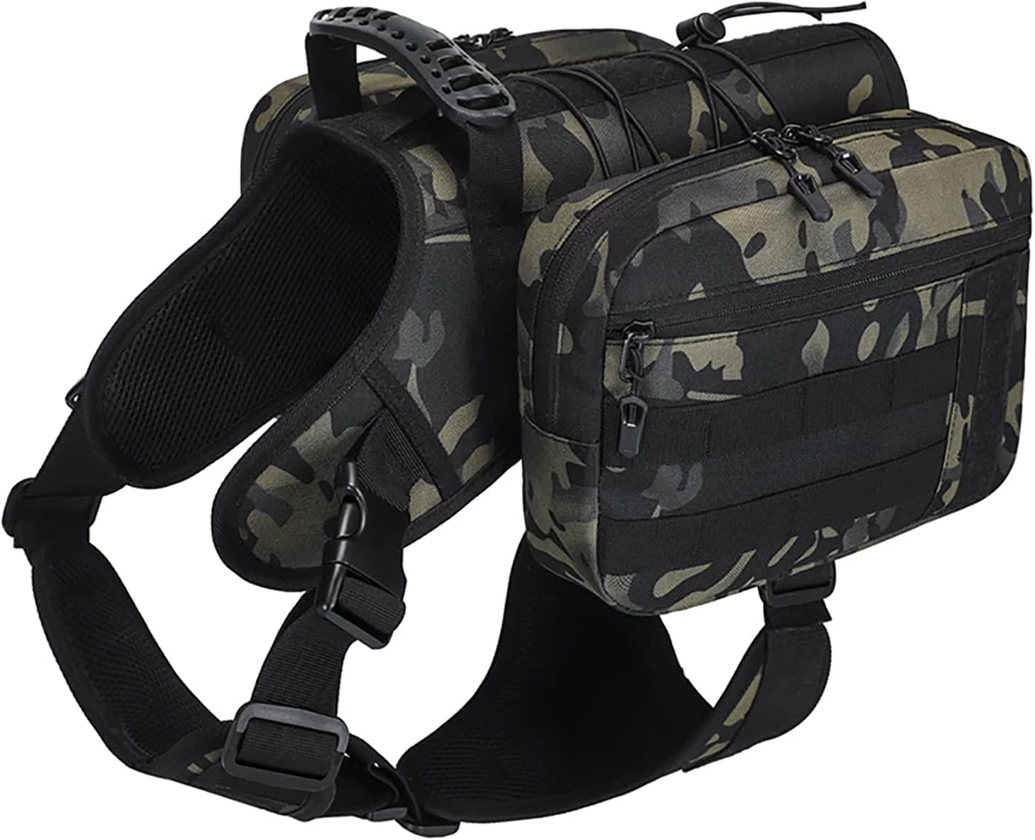 Unique BYGD Dog Saddle Backpack for Hiking Lightweight Waterproof Harness with Removable Bags for Large Dogs Outdoors Camo Verified