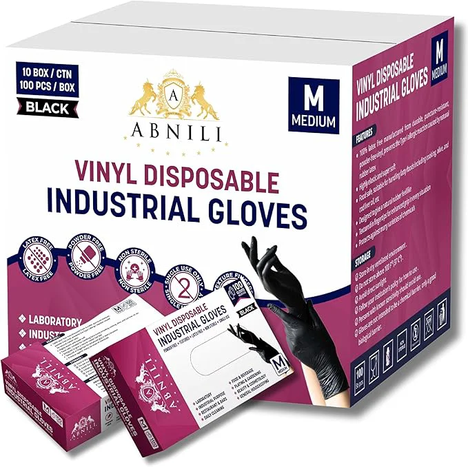 Efficient Black Disposable Gloves Black Vinyl Gloves 4.5-Mil Latex Powder for Cooking Cleaning Food Prep Expertly Made