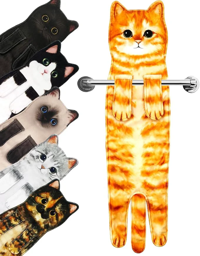 Secure PAT JUUMG Funny Cat Hand Towels for Bathroom Kitchen Decor Towel Cute Decorative Hanging Face Towels Super Absorbent Soft Housewarming Gift Cat Lovers Gifts for Women Orange About ThisOverview Unique