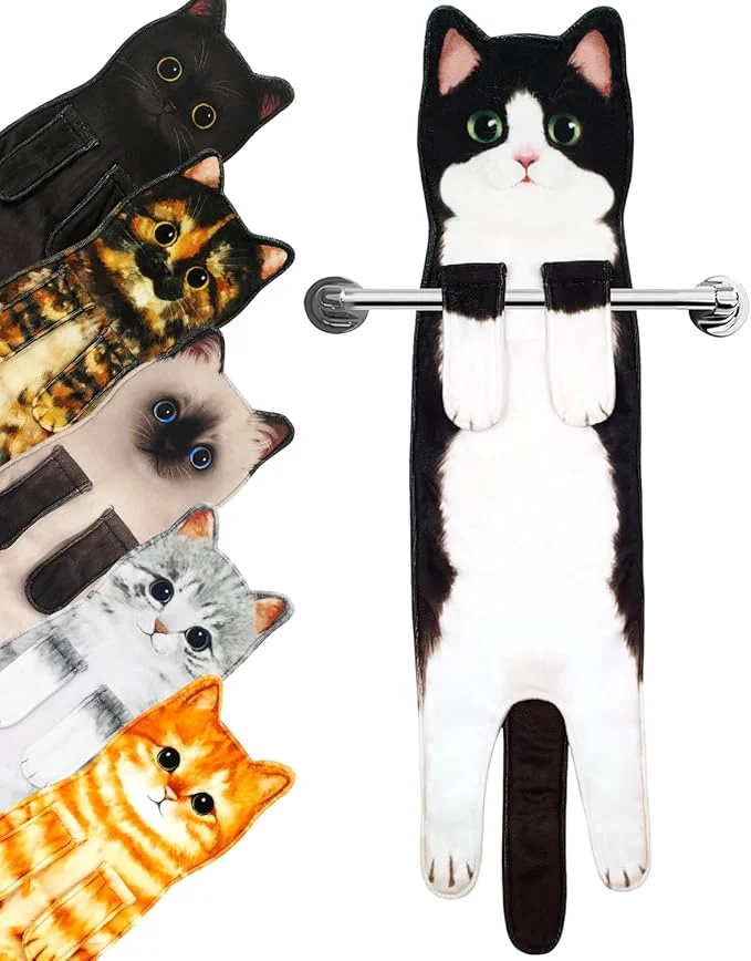 Smooth PAT JUUMG Funny Cat Hand Towels for Bathroom Kitchen Decor Towel Cute Decorative Hanging Face Towels Super Absorbent Soft Housewarming Gift Cat Lovers Gifts for Women Tuxedo Cat About ThisOverview Safe