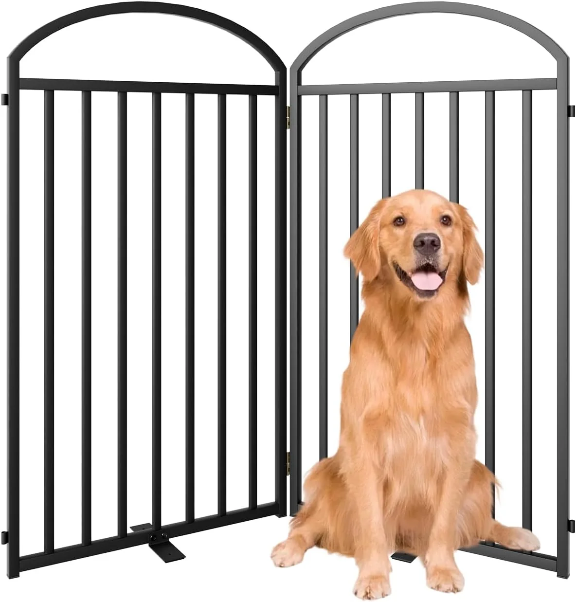 Dependable 2 Panles Full Matel standing Dog Gates with Door 48 Extra Wide 36 Tall Standing Dog Pet Gate for Indoor Outdoor. Foldable Pet Fences for Doorways House Stairs Porch Deck Yard Original Design