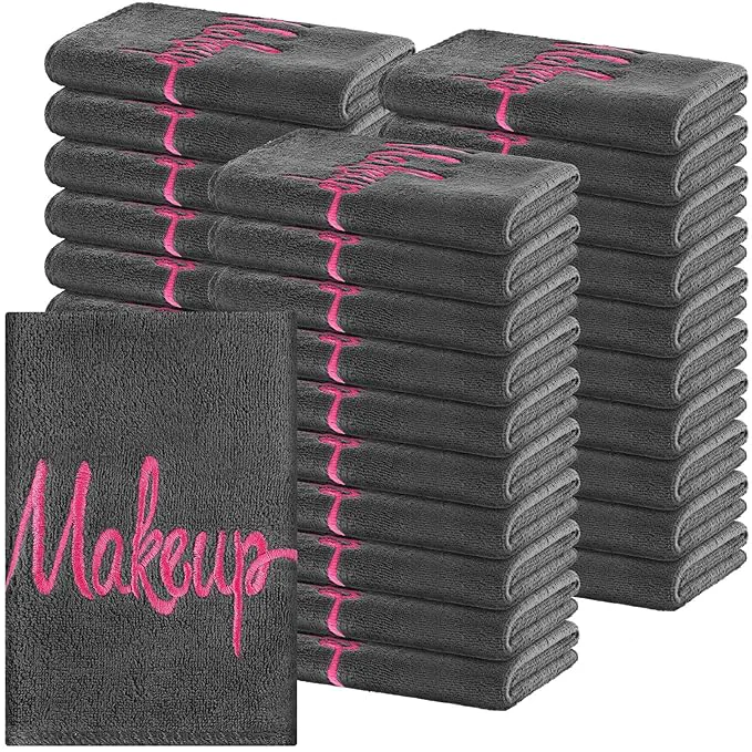 Consistent Preboun 96 Pack Makeup Remover Cloths 13 x 13 Inch Makeup Towels Bulk Soft Microfiber Face Towels Reusable Makeup Washcloths with Makeup Embroidery for Women Skin Gray Enhanced