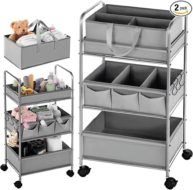 Professional Honeydak 2in1 Baby Diaper Caddy Organizer Cart 3 Tier Large Capacity Metal Utility Bedside Rolling Cart with Divider Newborn Registry Nursery Essential Must Have Crib Bedroom Baby Shower Gray About ThisOverview Recyclable