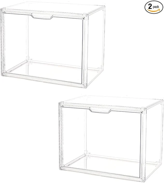 Crafted Clear Plastic Stackable Storage Bins Clear Shoe Box Dustproof Book Cosmetic Display Cases Large Figures Collectibles Showcase Shoe Storage Boxes Bag Organizer 2 Transparent-2 Pack About ThisOverview Prestigious