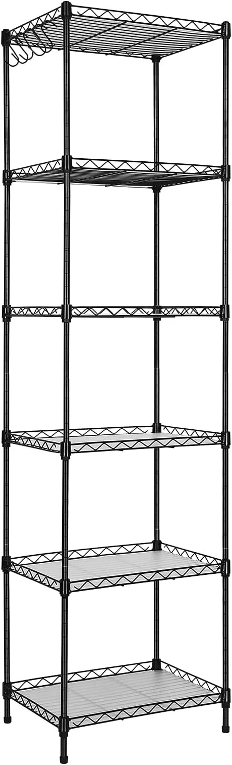 Recyclable 6-Tier Wire Shelving – Heavy Duty Shelf – Kitchen Storage Shelves Wire Shelving Unit with Baskets Storage Rack Corner Shelf Shelving Adjustable Storage Shelf 11.8 D x 15.7 W x 59 H- BlackAbout ThisOverview Healthy