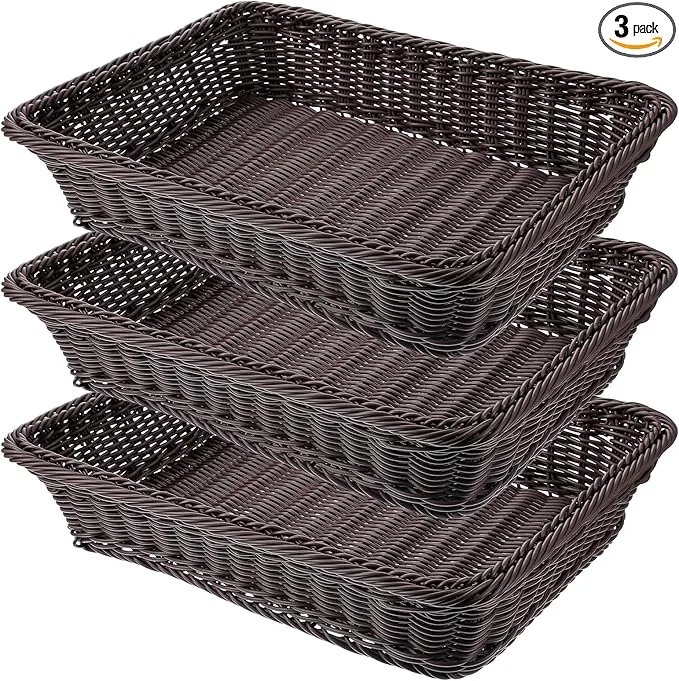 Innovative 3 PCS 16 Inch Wicker Bread Basket Woven Serving Basket Tabletop Food Serving Basket for Restaurant Bakery Family Party Hotel Serving Fruits Vegetables and Snacks Coffee Dark BrownAbout ThisOverview Convenient