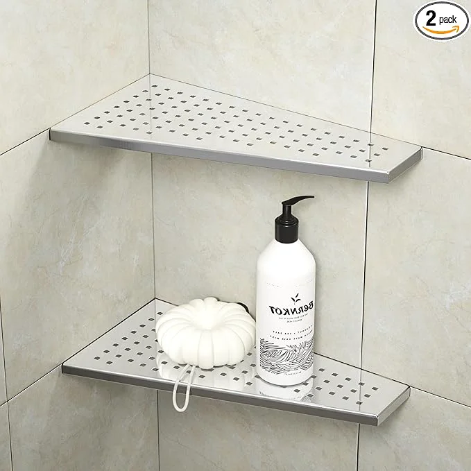 High-Grade Corner Shower Shelf 12 Polished 304 Stainless Steel Recessed Trapezoid Grout in Shelves with Grid Design Bathroom Shelf Racks for Tiled Wall 2 PackAbout ThisOverview Artisan