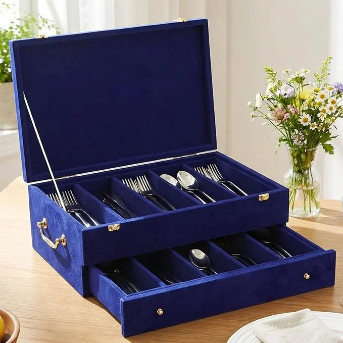 High-Performance Pickmesh Silverware Case with Lid and Handle Silverware Storage Box Sterling Silver Flatware Chest Without Silver Tarnish Proof Utensils Organizer for Kitchen Decor Wedding Gifts Royal Blue 2 Layer About ThisOverview First-Class