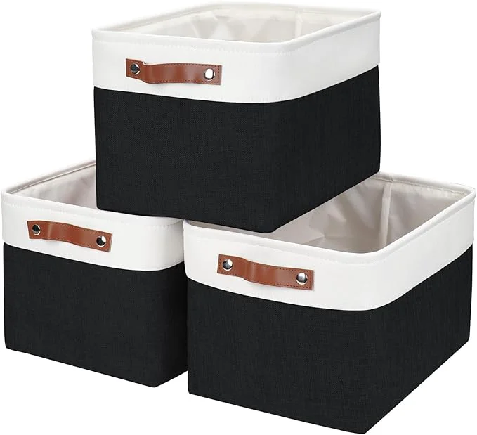 Crafted Storage Bins Large Fabric Storage Baskets for Shelves 3 Pack Decorative Linen Closet Baskets with Handles for Organizing Shelf Clothes Home Office 15x11x9.5Inches Black White About ThisOverview Modern
