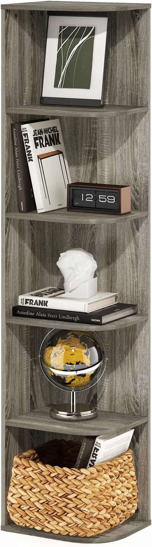Practical Furinno PASIR Book Shelf 5-Tier Corner Bookshelf Open Shelves Bookcase 9.3 x 12 x 51.7 for Living Room Bedroom Home Office French OakAbout ThisOverview Consistent