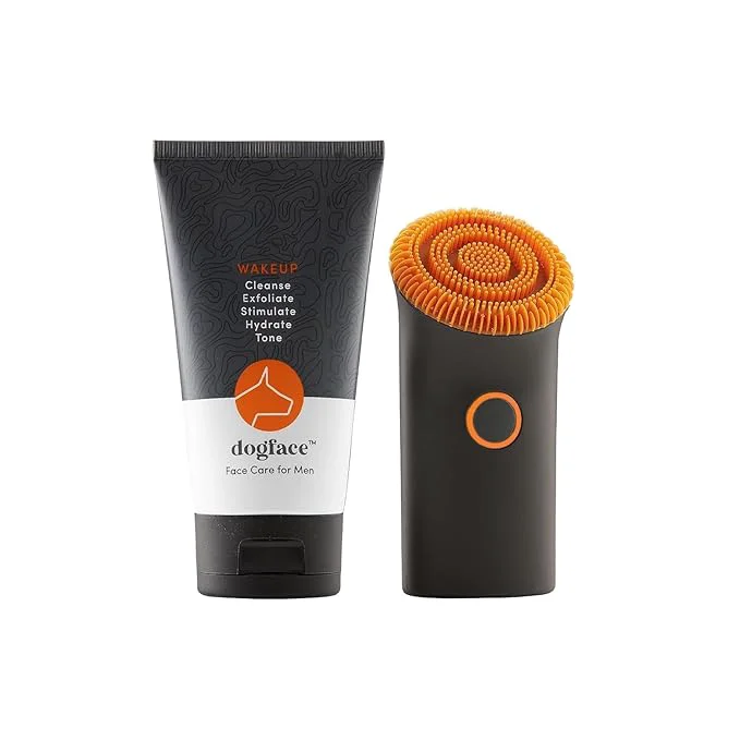 Secure Dogface Essentials Kit Plus Technobrush Wakeup Gel Cleanser Men s Red Light Electric Facial Brush with Silicone Bristles to Exfoliate Cleanse Hydrate Tone Skin Daily – Shower Caddy 5.3oz Natural