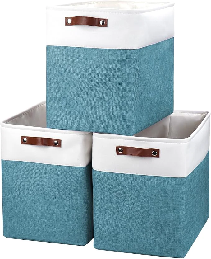 User-Friendly Large Fabric Storage Baskets 50L Storage Bins Decorative Linen Closet Baskets with Handles for Organizing Shelf Toys Clothes Home Office Nursery 17x12x15Inches Teal White About ThisOverview Sustainable
