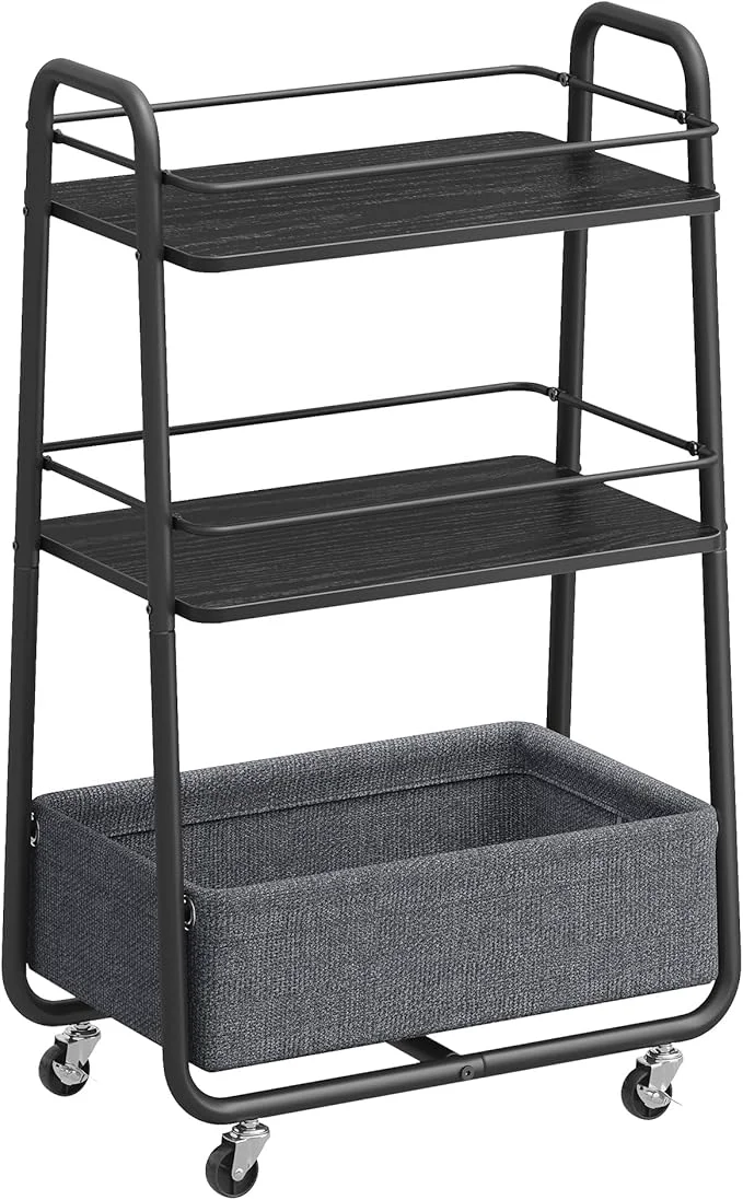 Trusted VASAGLE LILEA Collection – Storage Cart with Fabric Basket 3-Tier Rolling Utility Cart with Wheels and Shelves for Living Room Bedroom Kitchen Ebony Black and Slate Gray ULRC001BE02About ThisOverview Stylish