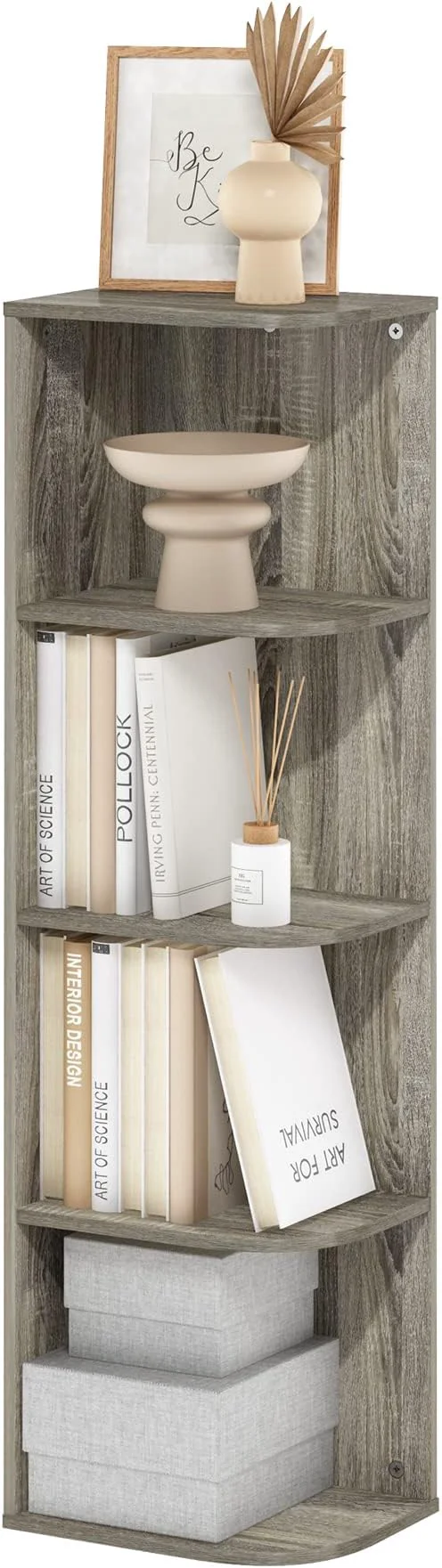 Clean Furinno Pasir 4-Tier Corner Open Shelf Bookcase French OakAbout ThisOverview User-Friendly