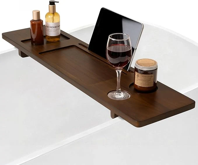 World-Class Teak Bathtub Tray – Wood Bath Caddy Tray 35 for Large Tubs – Adjustable Bathtub Table Trays – Luxury Shower Organizer for Home Spa Relaxation and Reading – Dark Walnut ColorAbout ThisOverview Unique