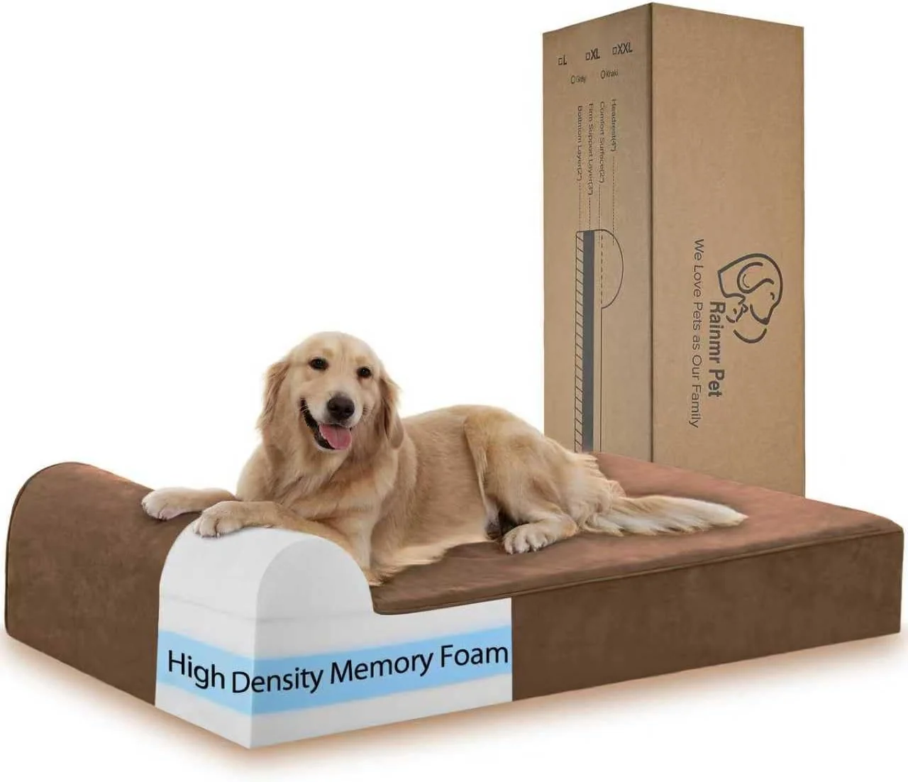 Classic Large Orthopedic Dog Bed 7 Memory Foam with Waterproof Liner Chew Resistant Microsuede Cover Removable and Washable for Indoor Outdoor and Car Use Nonskid Base 48 x30 L Brown Verified